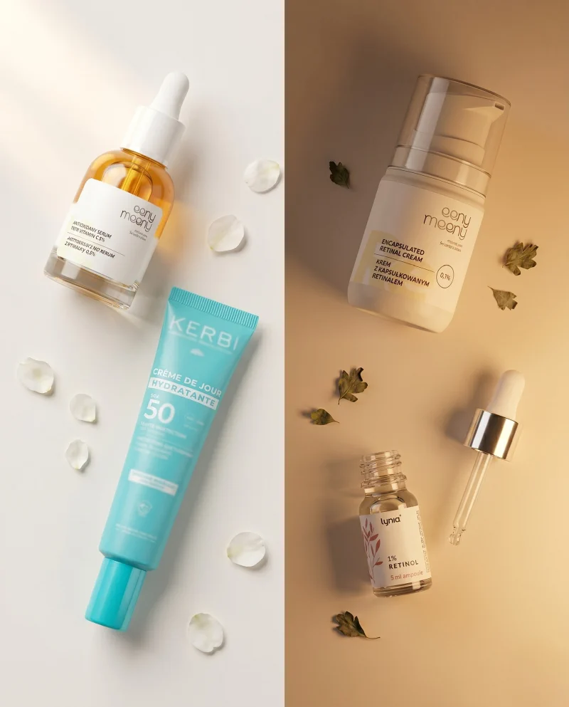 Rutyna z retinolem — rano serum z witaminą C i mineralny SPF 50, wieczorem krem z retinalem i ampułka z retinolem