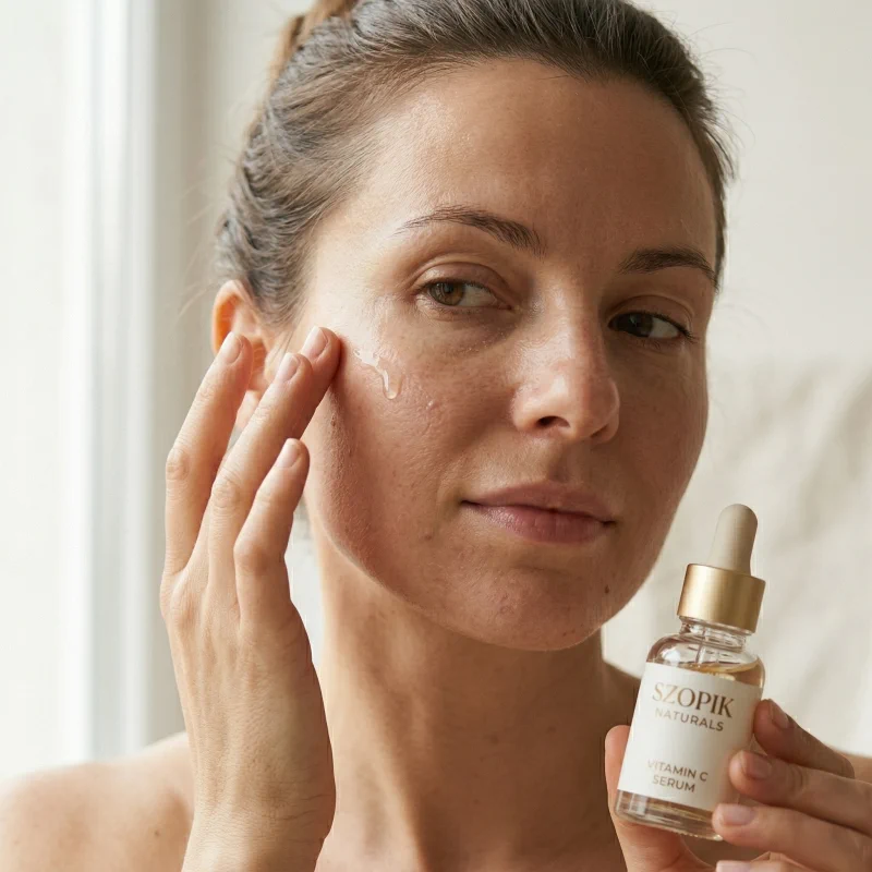 krople serum z aktywną witaminą C spływające z pipety