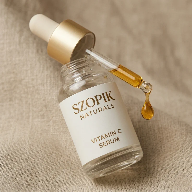 kobieta nakładająca serum z witaminą C na twarz przy oknie